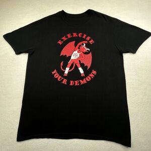 Black Graphic T-shirt Red ‘Exercise Your Demons’ Devil Goat Pentagram Large
